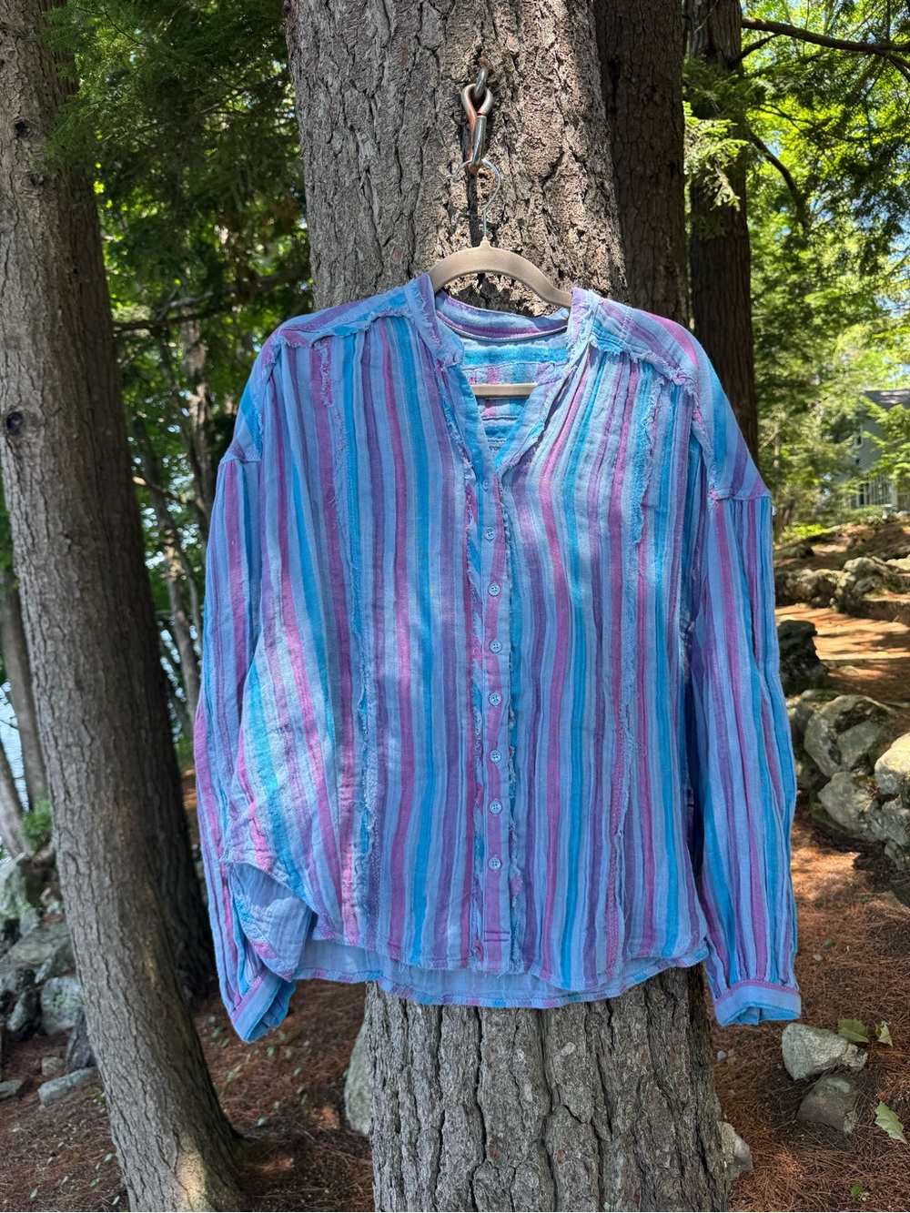 We The Free Valley Double Cloth Striped Shirt Blue Combo M NWOT